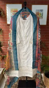 Pakistani Regalia Stitched Lawn 3pcs _ White 