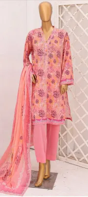 Pakistani Original Bin saeed Stitched Cotton 3pcs_Pink