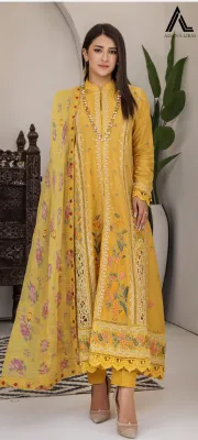 Pakistani Original Adan's Libas Ready to wear Stitched 3Pcs _ Mustard Yellow 