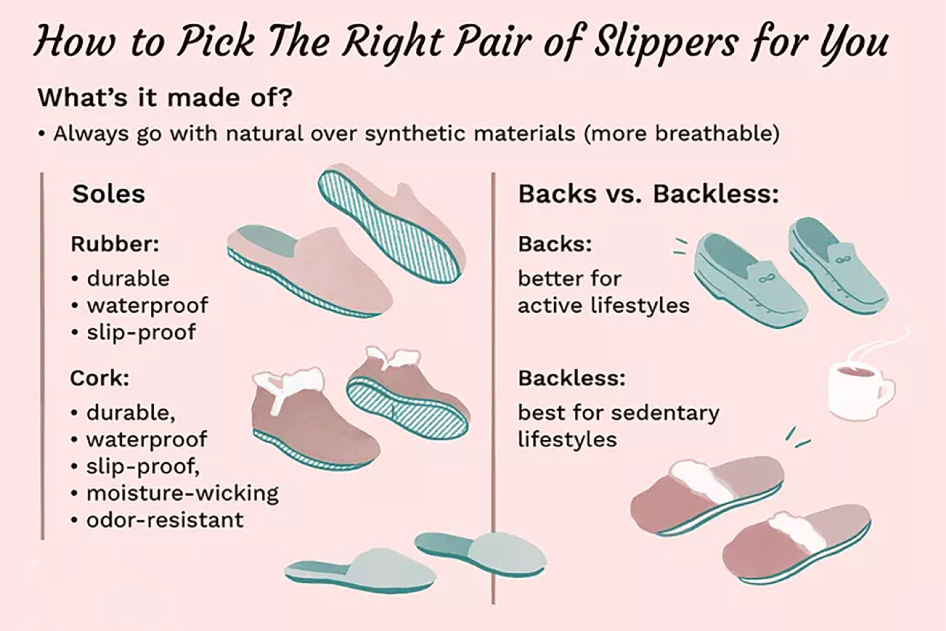 Different styles of slippers