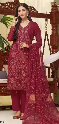 Pakistani Bin Hameed By Rana Arts Fully Stitched Luxury Chiffon 3Pcs _ Maroon  