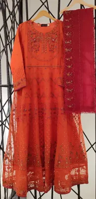 Pakistani Original Sadabahar Luxury Formal Stitched 3Pcs_ Rust 