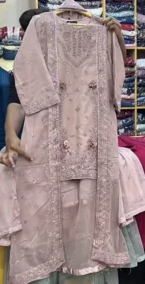 Pakistani Orginal Rangoon Chiffon Stitched 3 Pcs With Garara _ Mauve