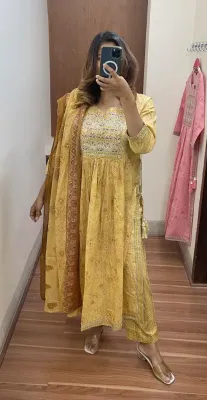 Original Delhi Boutique Stitched 3pcs _ Mustard Yellow 