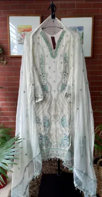 Pakistani Chiffon Fully Stitched 3Pcs _ White 