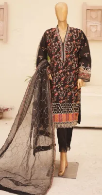 Pakistani Original Bin Saeed Luxury Organza Stitched 3Pcs _ Black 