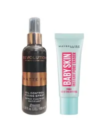 Makeup Revolution Fixing Spray 100ml ( New Package) & Maybelline Baby Primer 22ml Combo