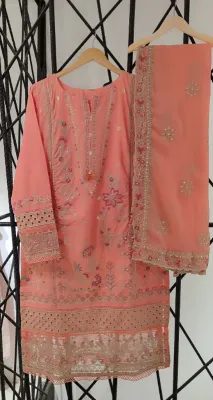 Pakistani Original Sadabahar Luxury Cotton Stitched 3Pcs_Coral