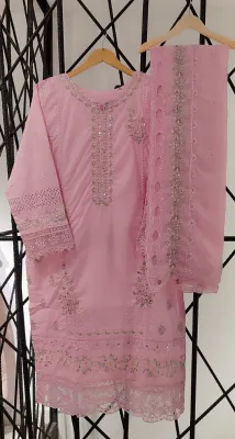 Pakistani Original Sadabahar Luxury Cotton Stitched 3Pcs_Pink