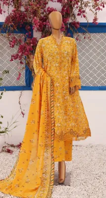 Pakistani Original Bin saeed Stitched Cotton 3pcs_Mustard  Yellow