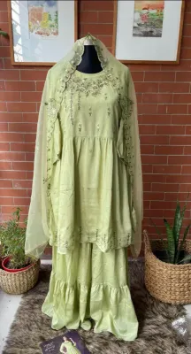 Original Delhi Boutique Chinon Silk Garara 3Pcs _ Ligth Green 