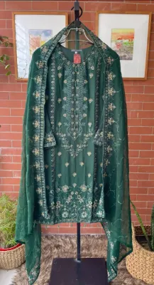 Pakistani Chiffon Stitched 2 Pcs _ Bottle Green