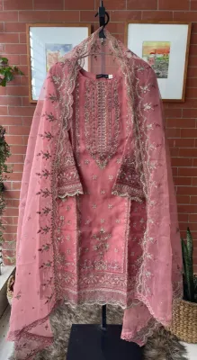 Pakistani Original Sadabahar Formal Stitched 3Pcs _ Coral Pink 