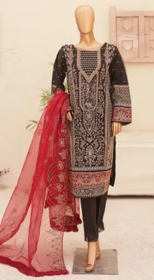 Pakistani Original Bin Saeed Luxury Organza Stitched 3Pcs _ Black  