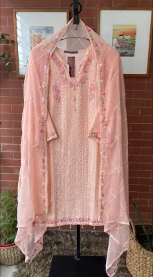 Pakistani Chiffon Stitched 2 Pcs _ Peachy  Pink