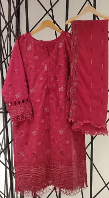 Pakistani Original Sadabahar Lawnkari Stitched 3pcs _ Magenta