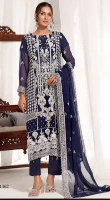 Pakistani Bin Hameed By Rana Arts Fully Stitched Luxury Chiffon 3Pcs _ Navy Blue 