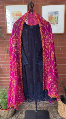 Pakistani Original Schick Stitched Lawn 3pcs _ Navy Blue 