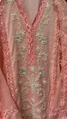 Pakistani Cotton Net Semi Stitched 2pcs _ Peachy Pink 