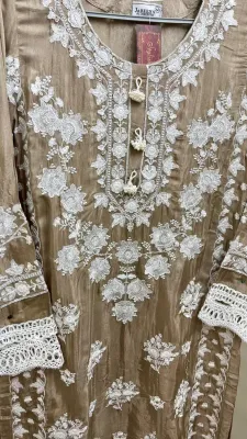 Pakistani Cotton Silk Embroidered Stitched 2Pcs _ Golden Beige