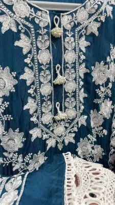Pakistani Cotton Silk Embroidered Stitched 2Pcs _ Sea Blue 