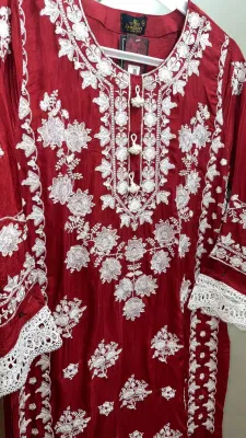 Pakistani Cotton Silk Embroidered Stitched 2Pcs _ Red 