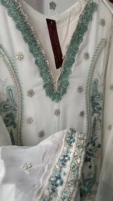 Pakistani Chiffon Fully Stitched 3Pcs _ White 