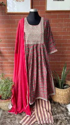 Original Delhi Boutique Nayar Stitched 3pcs _ Maroon 