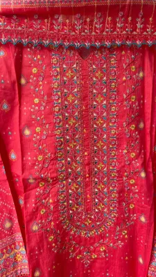 Pakistani Bin Saeed Cotton Stitched 3pcs _ Coral  Red 
