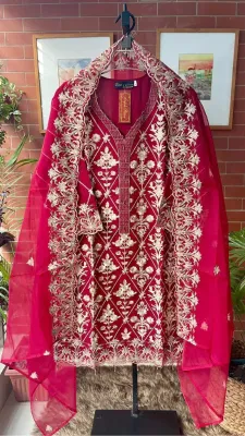 Pakistani Organza Stitched 2Pcs _ Maroon 