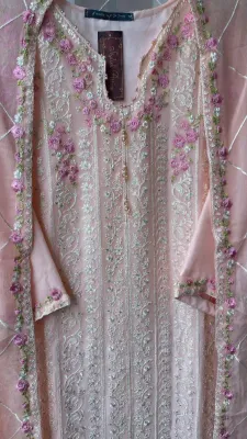 Pakistani Chiffon Stitched 2 Pcs _ Peachy  Pink