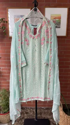 Pakistani Chiffon Stitched 2 Pcs _ Aqua  Mint