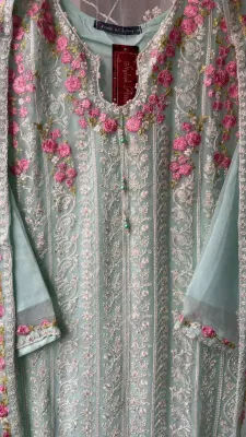Pakistani Chiffon Stitched 2 Pcs _ Aqua  Mint