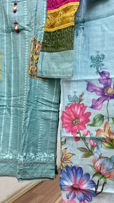 Pakistani Original Cotton Stitched 3Pcs _ Ligth Aqua 