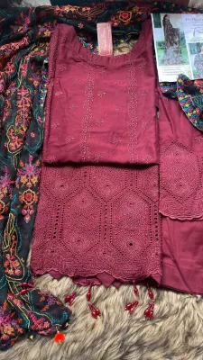 Pakistani Original Schick Stitched Lawn 3pcs _ Maroon 