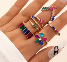 5 Pcs Colorful Geometric Butterfly  Finger Ring Set 