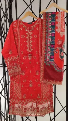 Pakistani Original Sadabahar Stitched Cotton 3Pcs_Red