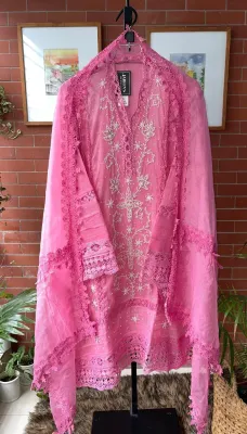 Pakistani Cotton Net Semi Stitched 2pcs _ Pink 