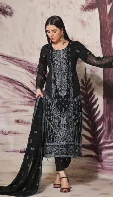 Pakistani Bin Hameed By Rana Arts Fully Stitched Luxury Chiffon 3Pcs _ Black 