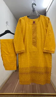 Pakistani Cotton Chikankari Coords Set by M.I.Creation _ Mustard  Yellow 