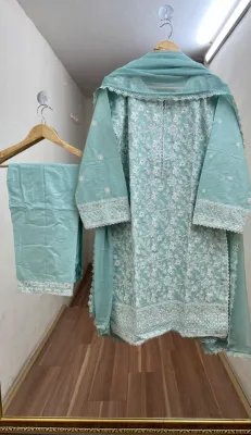 Pakistani Original Hayat's Stitched Cotton 3pcs _ Ligth Aqua 