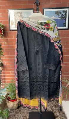 Pakistani Sadabahar Chichenkari Stitched 3Pcs _ Black 