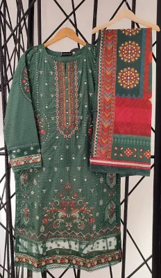 Pakistani Original Sadabahar Stitched Cotton 3Pcs_Green