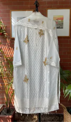 Pakistani Chiffon Stitched 2 Pcs _ Off White