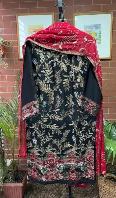 Pakistani Chiffon Stitched 2 Pcs _ Black 