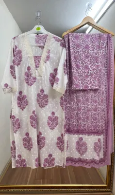 Original Indian Jaipuri Stitched 3pcs _ White 