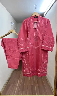 Pakistani Hayat's Stitched Cotton 2pcs_ Coral Pink