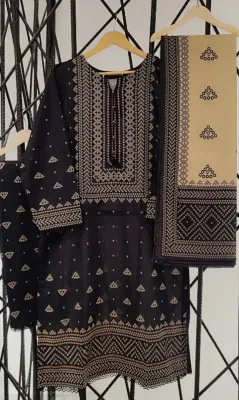 Pakistani Original Sadabahar Chunri Stitched Lawn 3Pcs_Black