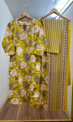 Original Indian Jaipuri Stitched 3pcs _ Lemon Yellow 