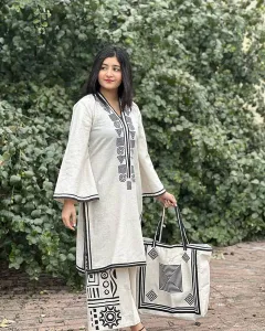 Pakistani Original Sahiba's By Mirza Stitched Cotton 2Pcs _ Off White 